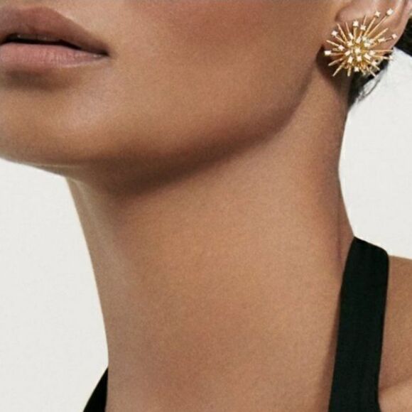 New ZARA Starbrust cz Stud Earrings Firework Star - Picture 7 of 11